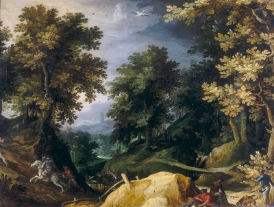 Landschaft mit Hasenjagd von Paul Bril